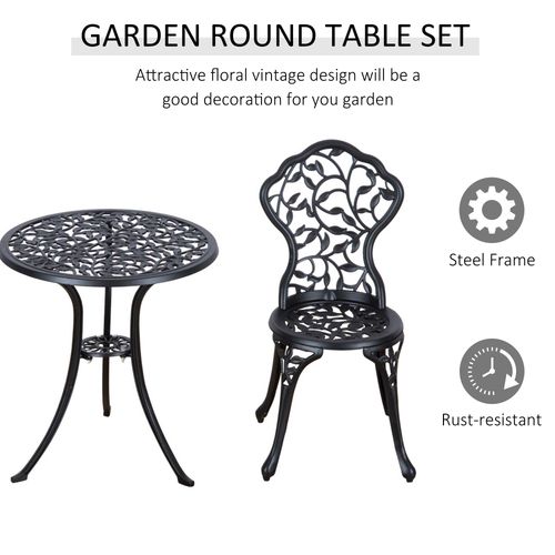 Elegant Cast Aluminium 3-Piece Outdoor Bistro Set - Stylish Black Design