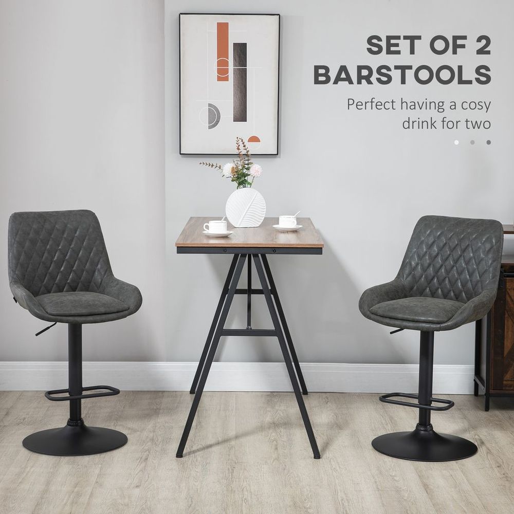 Bar Stools Set of 2, Adjustable Bar Chairs 360° Swivel for Kitchen Grey