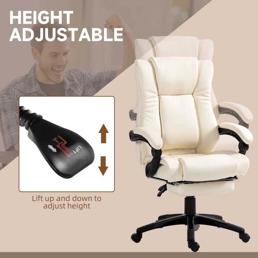 Cream High Back Executive Home Office Chair with Recliner Feature and Foot Rest for Comfort