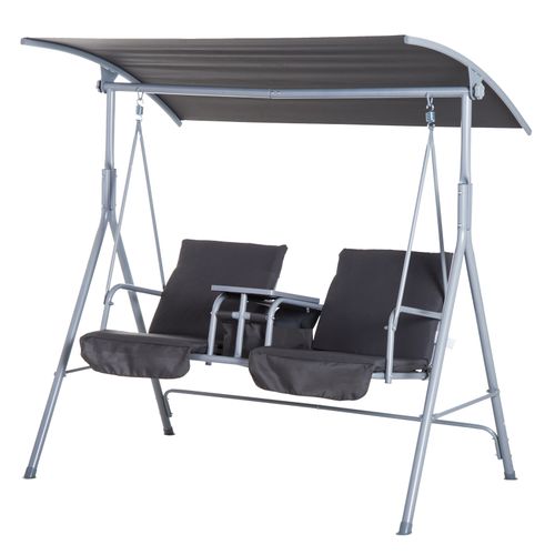 Grey Steel Frame 2-Seater Swing Chair with Canopy & Table for Ultimate Relaxation