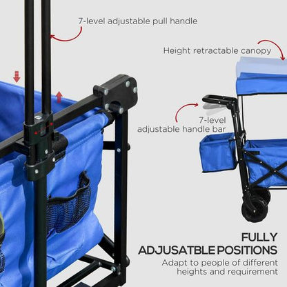 Blue 4-Wheel Trolley Cart with Canopy & Dual Compartments for Easy Transport