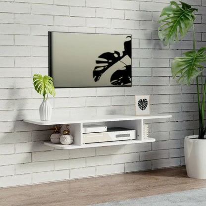 Floating TV Unit Stand – Wall-Mounted Media Console with Storage Shelf – White