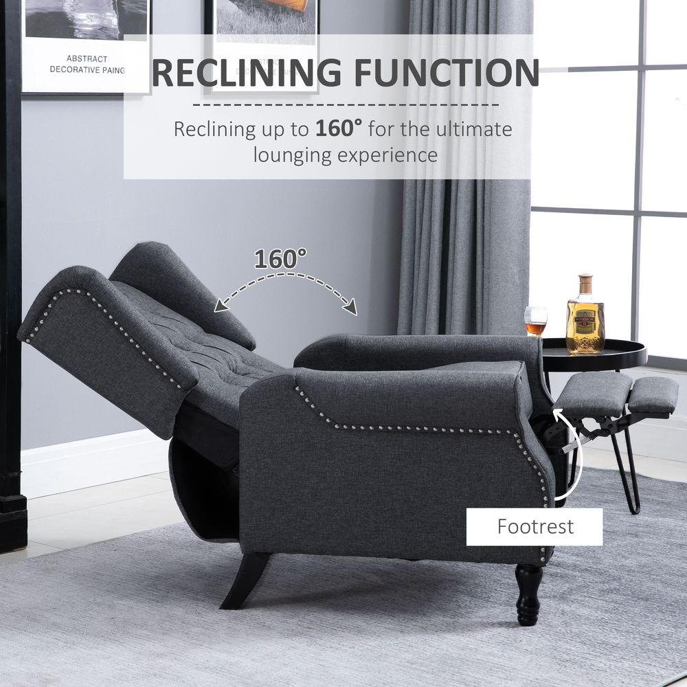 Dark Grey Fabric Recliner Armchair with Footrest, Perfect for Living Room Comfort