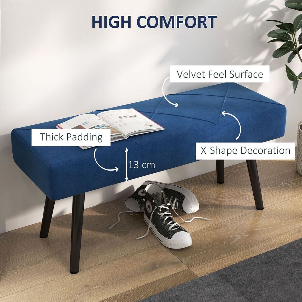 Blue Upholstered End of Bed Bench with Steel Legs, Ideal for Hallway and Bedroom Use