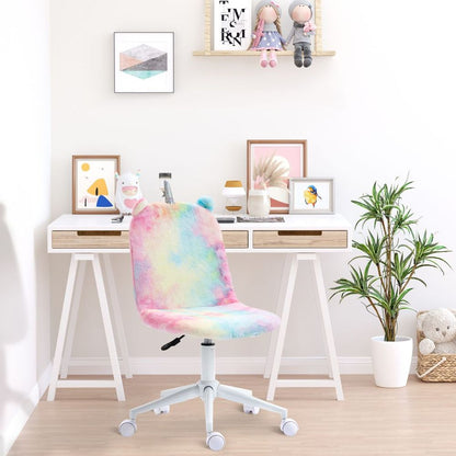 Rainbow Fluffy Unicorn Office Chair with Swivel Wheels, Cute and Fun Addition to Your Workspace