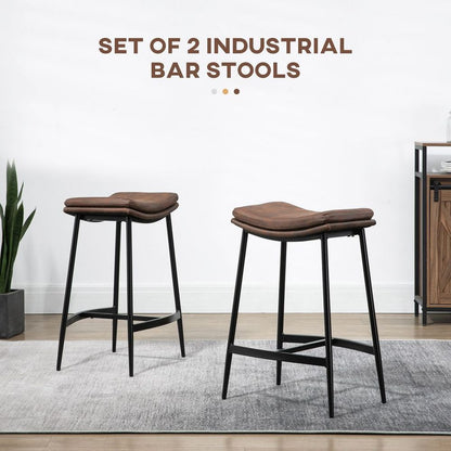 Breakfast Bar Stools – Set of 2 Upholstered Barstools with Curved Seat – Brown