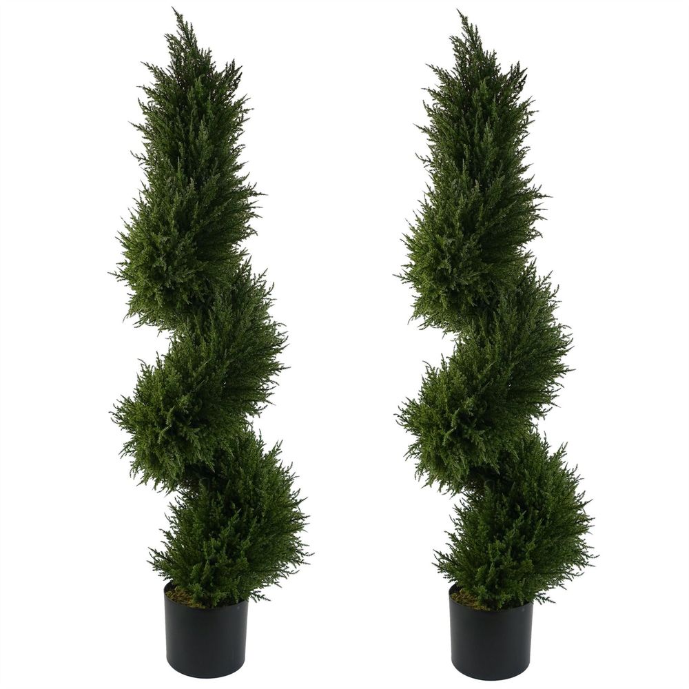 120cm Pair of Spiral Cypress Trees - Elegant Artificial Topiary Set