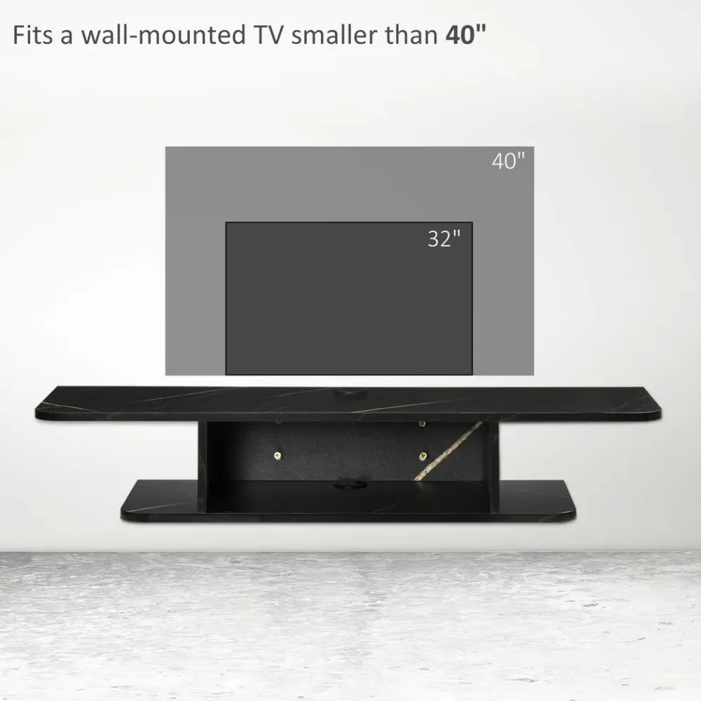 Floating TV Unit Stand – Wall-Mounted Media Console with Storage Shelf – Black