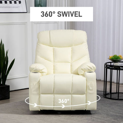 Cream Manual Recliner Chair with Footrest, Cup Holder and Swivel Base for Comfort