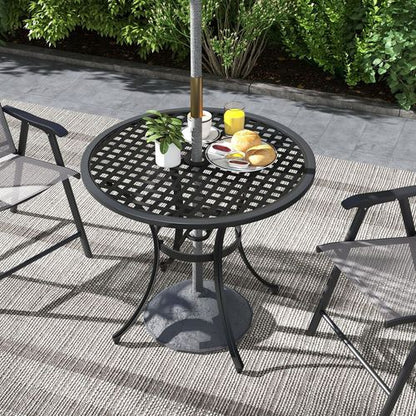 Black Cast Aluminium Bistro Table - Weather-Resistant with Umbrella Hole