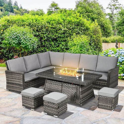 7-Piece Rattan Garden Set & 50,000 BTU Fire Pit: Warmth & Style!