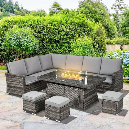 7-Piece Rattan Garden Set & 50,000 BTU Fire Pit: Warmth & Style!