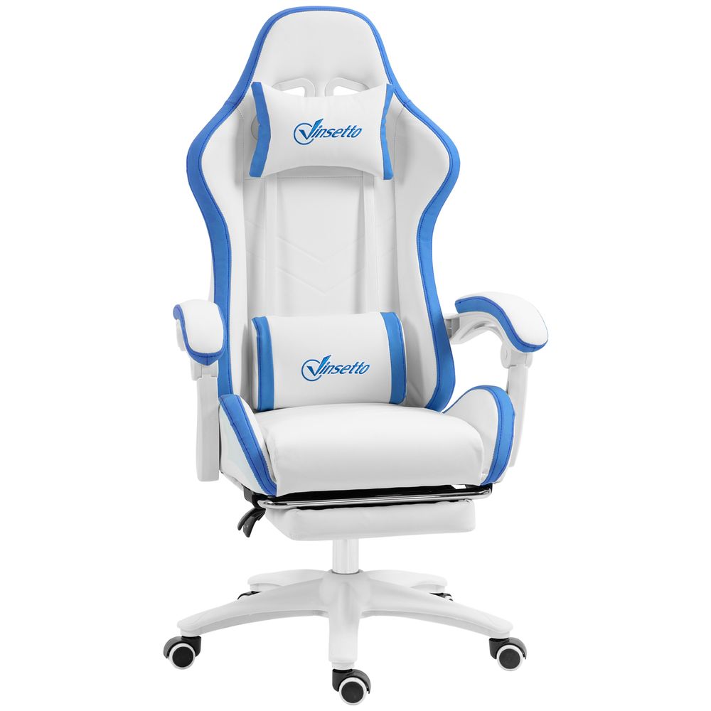 Blue Racing Style Gaming Chair with Reclining Function and Comfortable Footrest