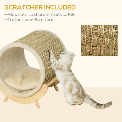 Beige Elevated Cat House Bed with Scratching Cushion, Ideal for Kittens and Cats