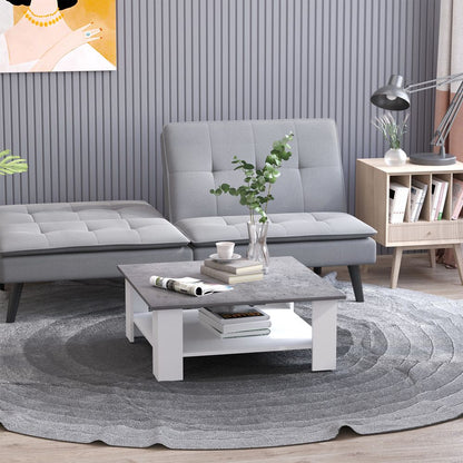 2-Tier Vintage Coffee Table, 80W x 80D x 31.5Hcm in Cement/White