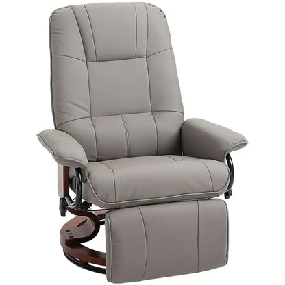 Ergonomic Recliner Sofa Chair - PU Leather, Grey Armchair Lounger with Footrest