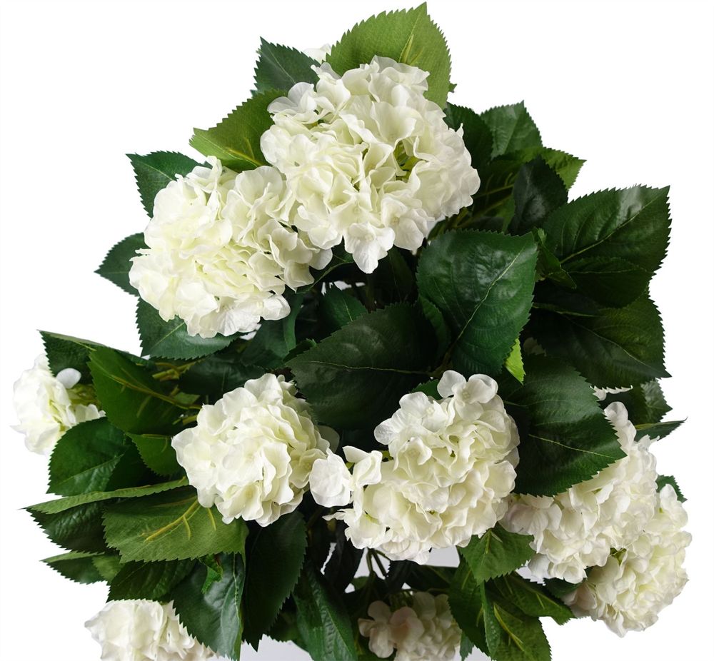 75cm Potted Artificial White Hydrangea Bush - Realistic Indoor Display