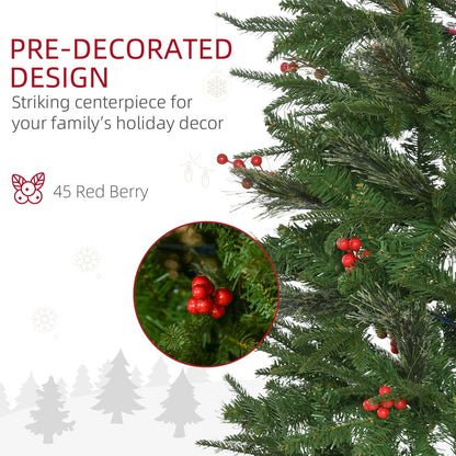 7FT Artificial Christmas Tree with Pencil Shape and Berries for Festive Cheer