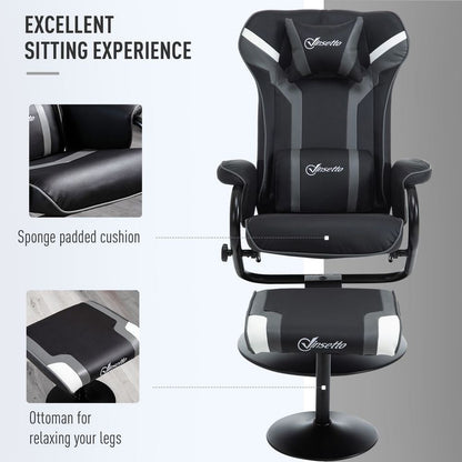 Deep Grey Racing Style Video Game Chair with Footrest Set and Pedestal Base