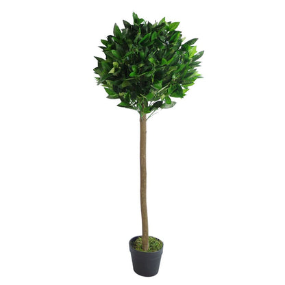 Pair of 120cm Artificial Topiary Bay Laurel Ball Trees with Plain Stem Design