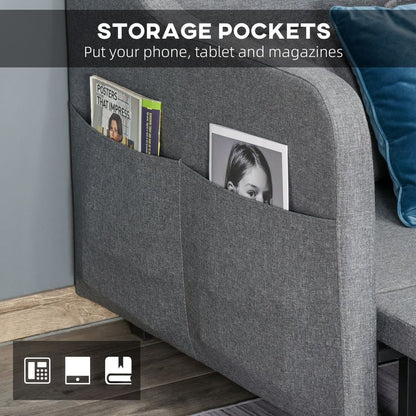 Grey Pull-Out Sofa Bed: Fabric 2-Seater Couch for Living Room