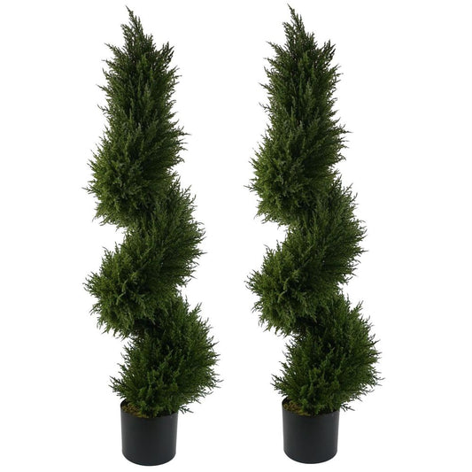 120cm Pair of Spiral Cypress Trees - Elegant Artificial Topiary Set