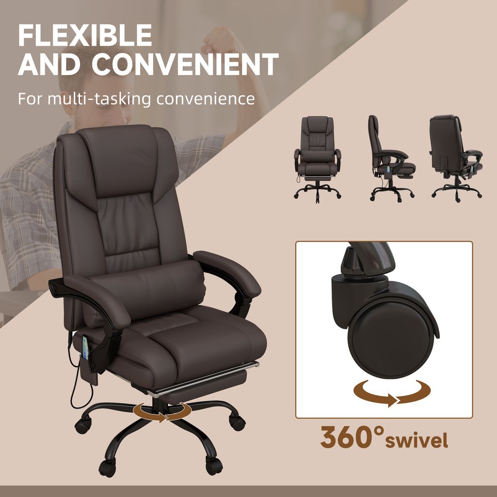 Adjustable Height Brown PU Leather Office Chair with 6 Vibration Massage Points