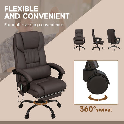 Adjustable Height Brown PU Leather Office Chair with 6 Vibration Massage Points