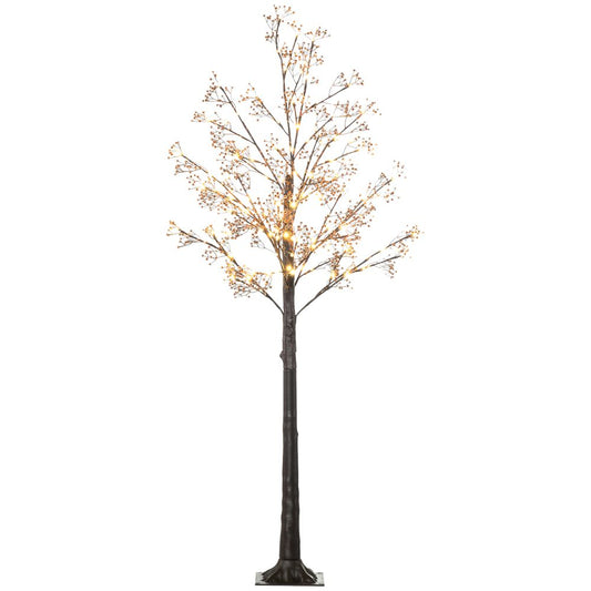 6FT Artificial Tree with Warm White LED Lights and Baby Breath Flowers for Holiday Celebrations