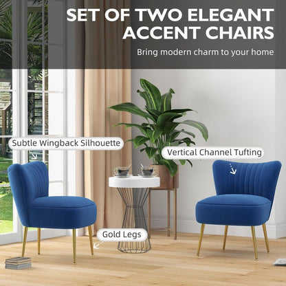 Set of 2 Accent Chairs with Wingback Design, Armless, Dark Blue