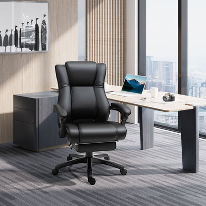 Black High Back Executive Home Office Chair with Reclining Feature and Footrest for Comfort