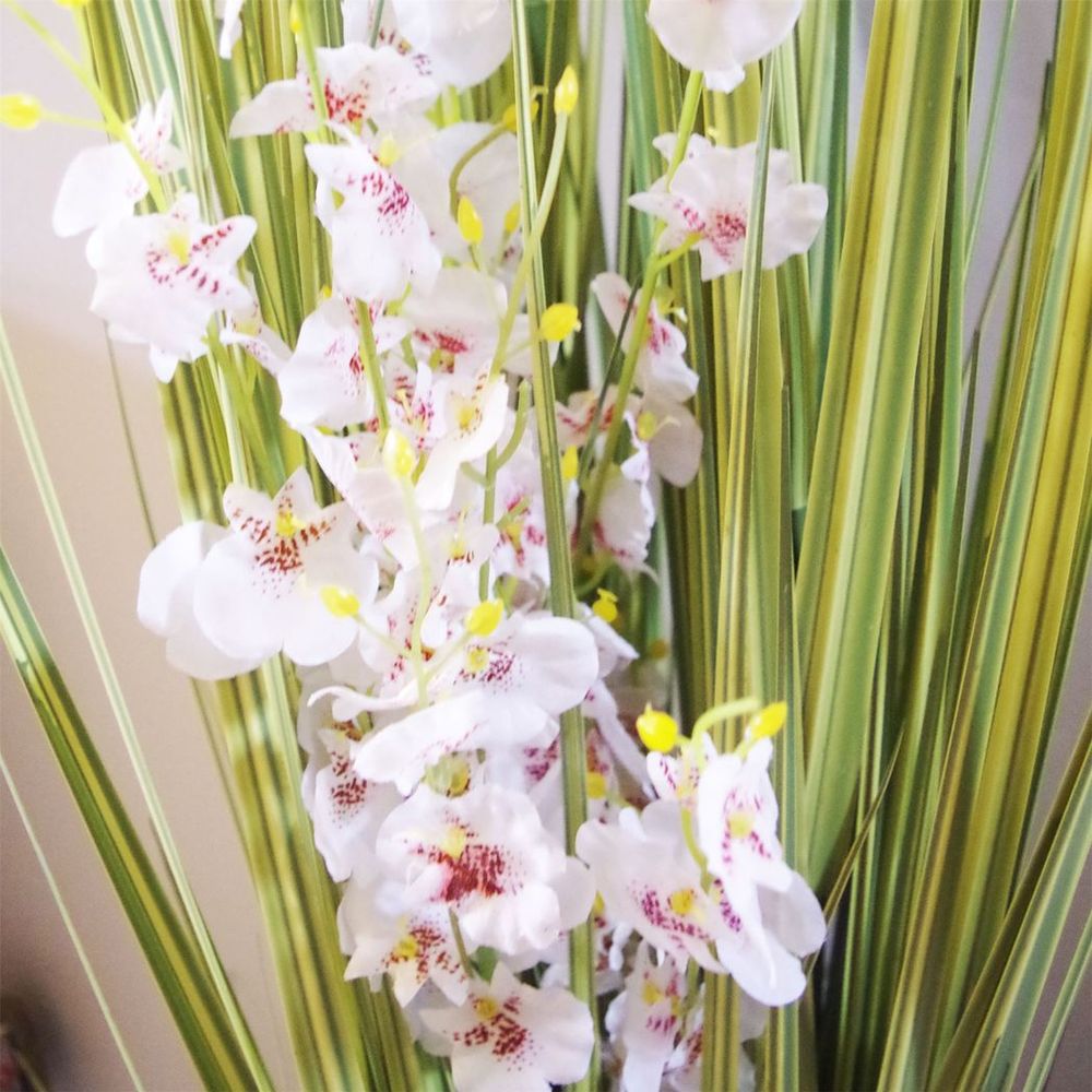 165cm Lifelike Artificial Grass Plant Adorned with White Orchid Flowers