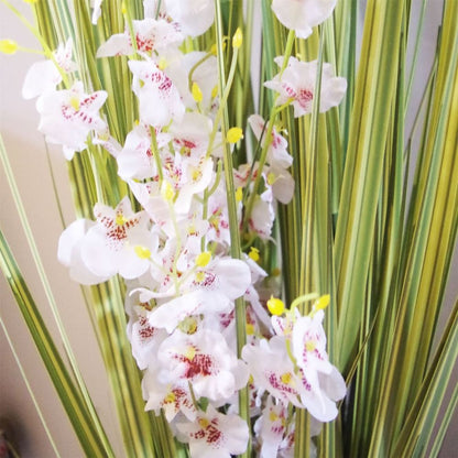 165cm Lifelike Artificial Grass Plant Adorned with White Orchid Flowers