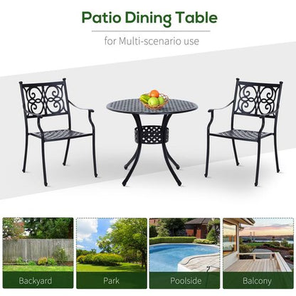 Stylish Round Aluminium Garden Dining Table with Umbrella Hole, Black