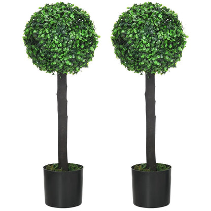 Set of 2 Potted Artificial Boxwood Ball Trees: 60cm, Outdoor