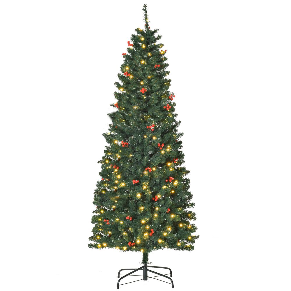 6ft Pre-Lit Artificial Pencil Christmas Tree with Warm White LEDs and Red Berries