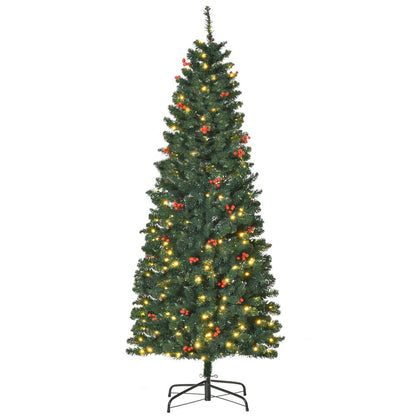 6ft Pre-Lit Artificial Pencil Christmas Tree with Warm White LEDs and Red Berries
