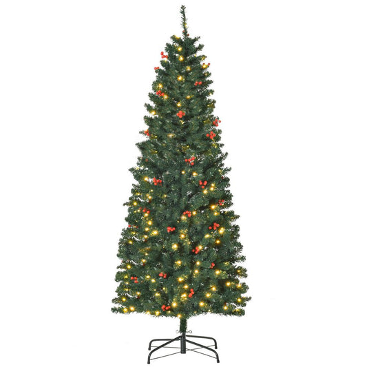 6ft Pre-Lit Artificial Pencil Christmas Tree with Warm White LEDs and Red Berries