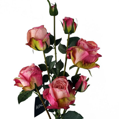 60cm Pink Artificial Rose Spray - 4 Flowers, 3 Buds