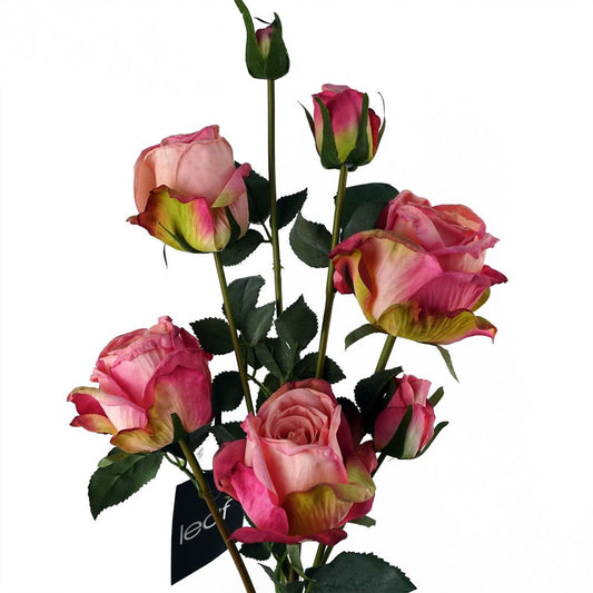 60cm Pink Artificial Rose Spray - 4 Flowers, 3 Buds