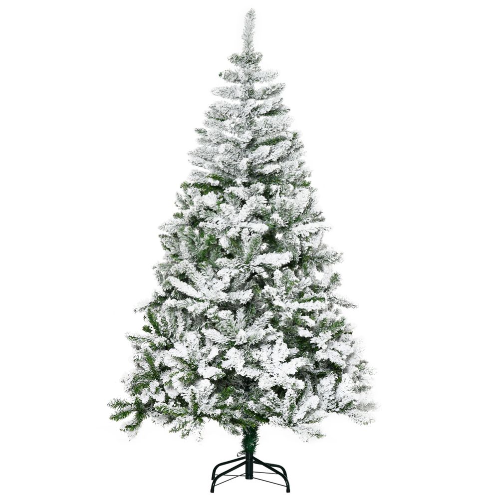 6FT Snow Flocked Artificial Christmas Tree with Realistic Branch Tips for Festive Decor