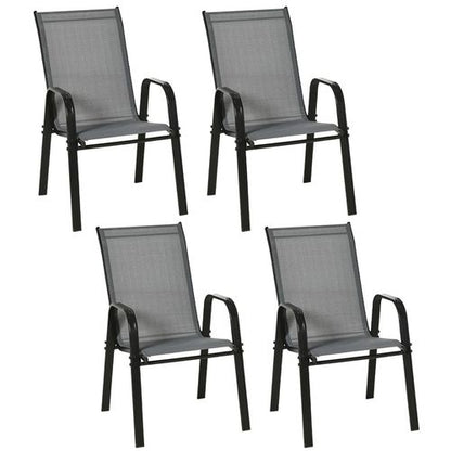 Outsunny Set of 4 Stackable Outdoor Dining Chairs - High Back & Armrests