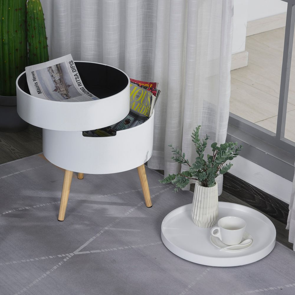 3-Part White Coffee Table with End Desk and Night Stand Storage