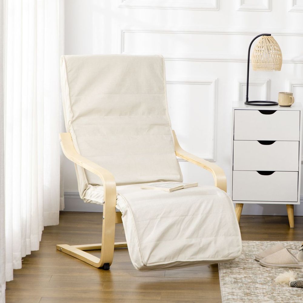Adjustable Recliner Lounge Chair with Footrest in Cream White