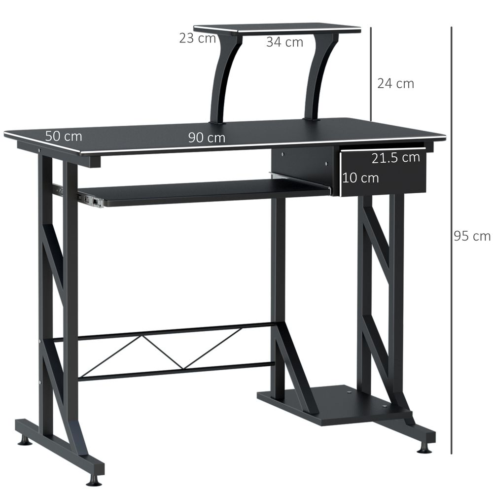 Quality Black Wood Computer Desk with Shelf Tray for Home Office Convenience