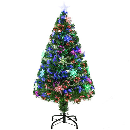 4FT Green Fibre Optic Artificial Christmas Tree with LED Snowflakes - Fireproof Features