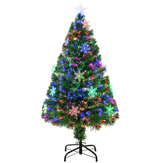 4FT Green Fibre Optic Artificial Christmas Tree with LED Snowflakes - Fireproof Features