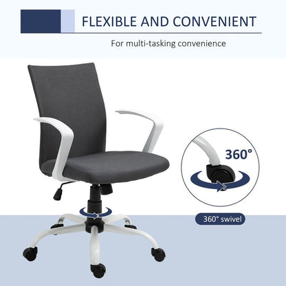 Dark Grey Linen Swivel Office Chair for Computer Desk and Home Study Tasks