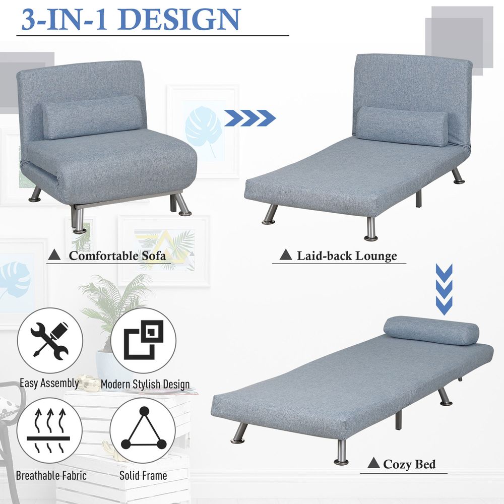 Blue Single Folding 5-Position Convertible Sleeper Chair Sofa Bed