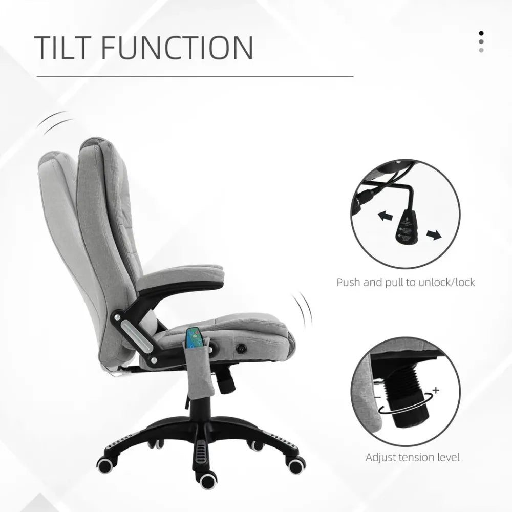 Grey Executive Reclining Chair with Heating Massage Points and Comfortable Relaxing Headrest